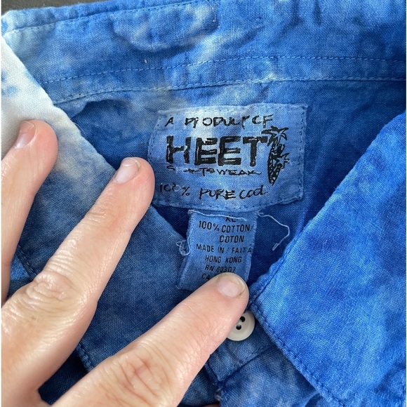 HEET Sportswear Blue Tie Die Tropical Hawaiian Cotton Button Down‎ Top Vintage - Picture 7 of 7